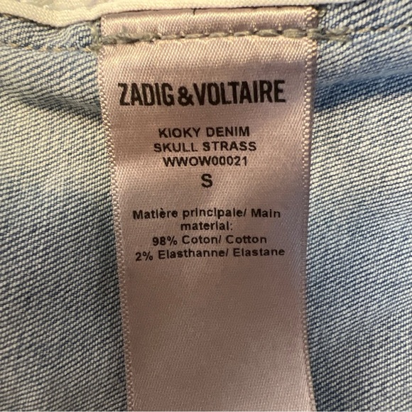 ZADIG & VOLTAIRE Kioky Cropped Skull Embellished Denim Jacket Size Small Zip - Picture 11 of 15